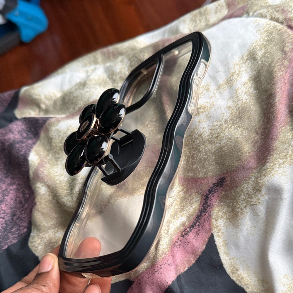 Black and Clear Phone Case with Flower Ring